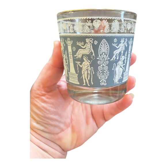 Pair of Midcentury Jeanette Glass Hellenic Style Rocks Glasses Wedgwood Blue - Picture 2 of 8